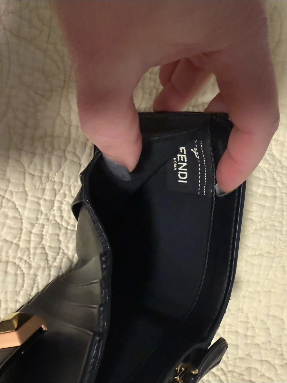 Fendi “Roma” Black Leather Wallet with Gold & Pink Accents!